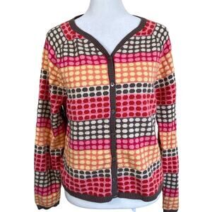 Talbots L Pet Vtg Y2K Retro Style Polka Dot & Striped Cardigan Cotton-Cashmere